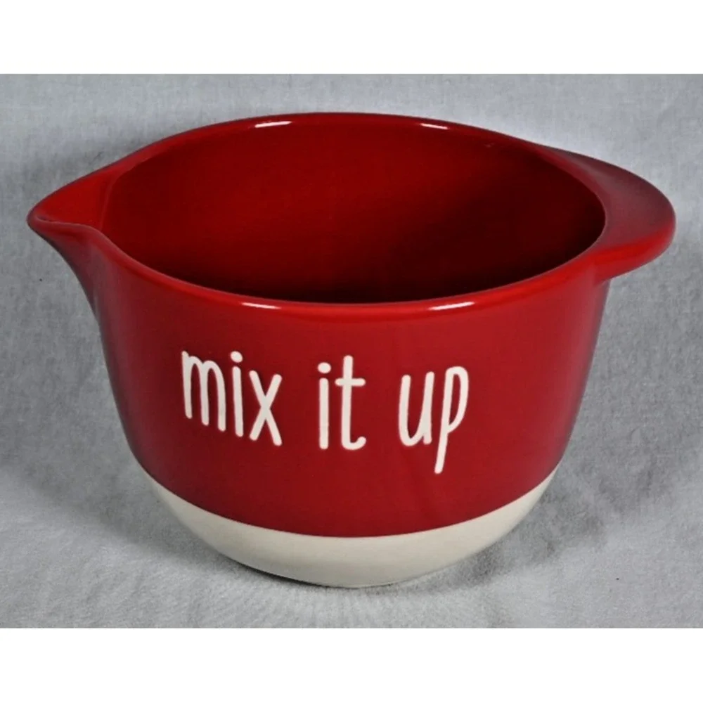 Mix It Up Red White Stoneware Mixing Bowl 5-1/4